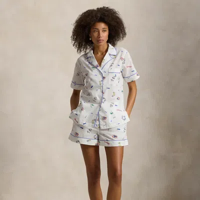 Polo Ralph Lauren Print Cotton Shirt & Short Pajama Set In Tossed Print In White