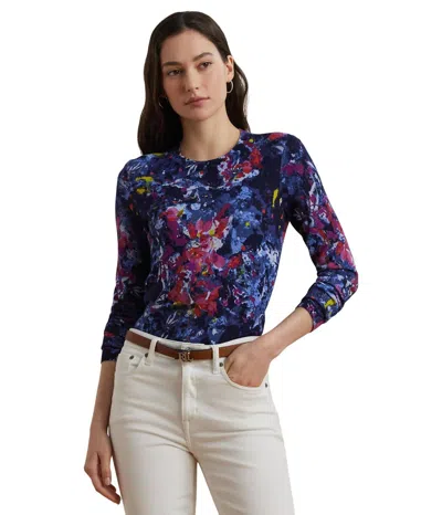 Ralph Lauren Print Cotton-blend Sweater In Blue Multi