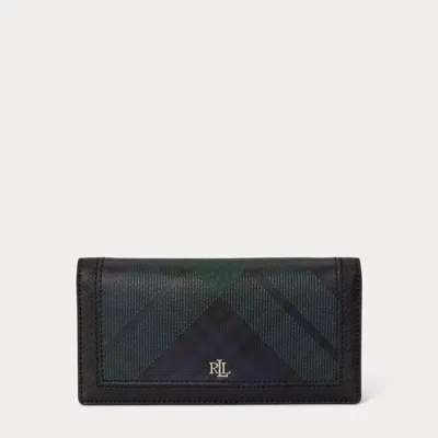 Ralph Lauren Print Crosshatch Leather Slim Wallet In Black Watch Tartan/black