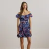 Ralph Lauren Print Off-the-shoulder Cocktail Dress In Blue