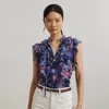 Ralph Lauren Print Ruffle-trim Georgette Blouse