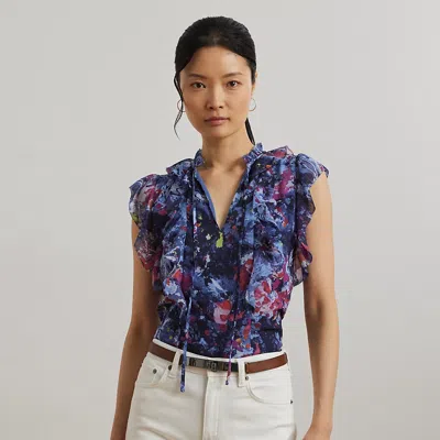 Ralph Lauren Print Ruffle-trim Georgette Blouse