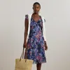 Ralph Lauren Petite Print Ruffle-trim Georgette Midi Dress In Blue