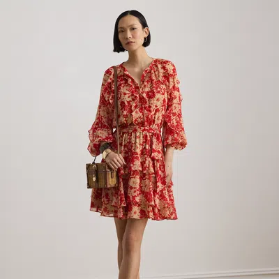 Ralph Lauren Print Ruffle-trim Georgette Tiered Dress In Red