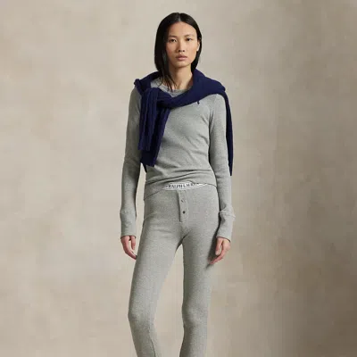 Ralph Lauren Print Waffle-knit Crew & Jogger Pj Set In Gray