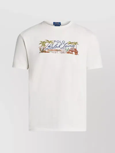 Ralph Lauren Printed Cotton Crew Neck T-shirt In White