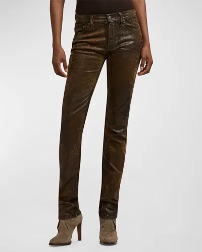 Ralph Lauren Printed Flocked 750 Straight Jeans In Brown