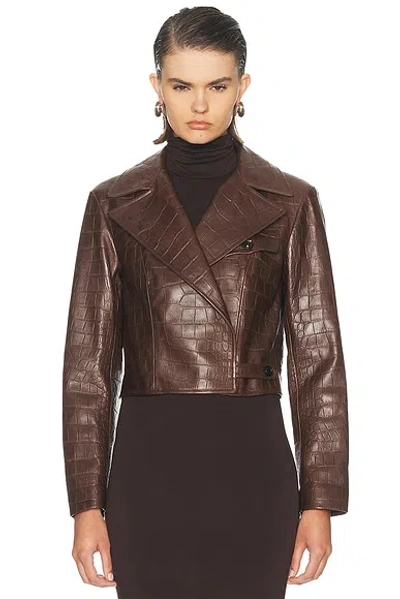 Ralph Lauren Printed Leather Jaxson Lined Moto Jacket In Brown