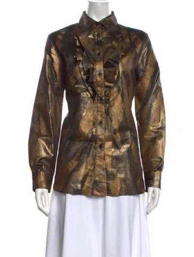 Pre-owned Ralph Lauren Printed Long Sleeve Blouse In Neutrals