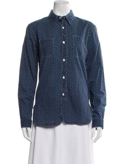 Pre-owned Ralph Lauren Printed Long Sleeve Button-up Top In Blue