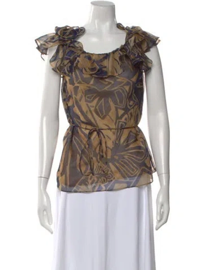 Pre-owned Ralph Lauren Printed Scoop Neck Blouse W/ Tags In Multi