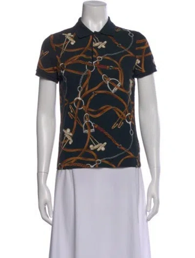 Pre-owned Ralph Lauren Printed Short Sleeve Polo In Black