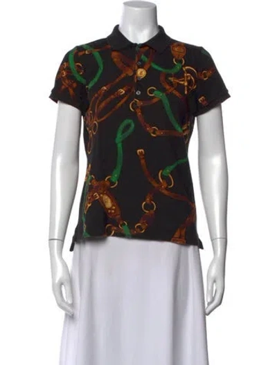 Pre-owned Ralph Lauren Printed Short Sleeve Polo In Black