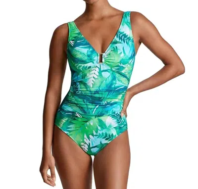 Ralph Lauren Printed Square Ring One Piece Swimsuit In Green Leaf