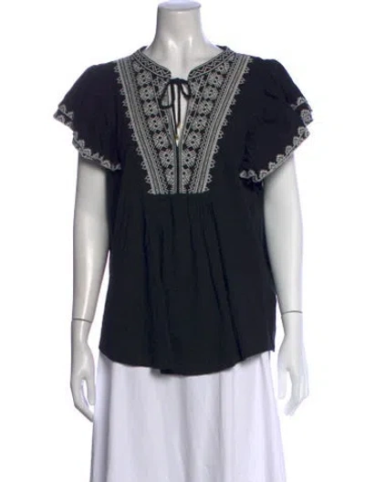 Pre-owned Ralph Lauren Printed Tie Neck Blouse W/ Tags In Black