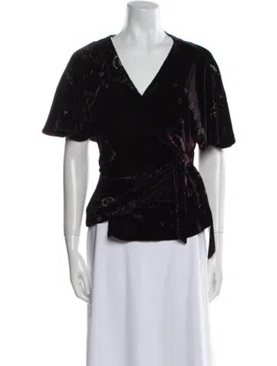 Pre-owned Ralph Lauren Printed V-neck Blouse In Black