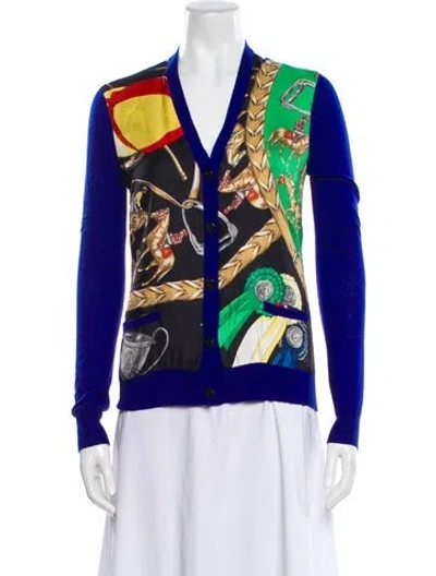 Pre-owned Ralph Lauren Printed V-neck Sweater In Blue