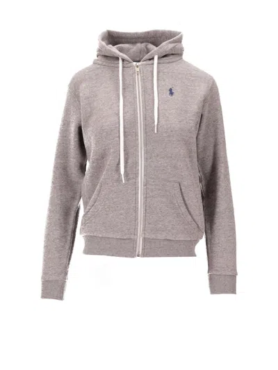 Ralph Lauren Prl Fz Long Sleeve Sweatshirt In Gray