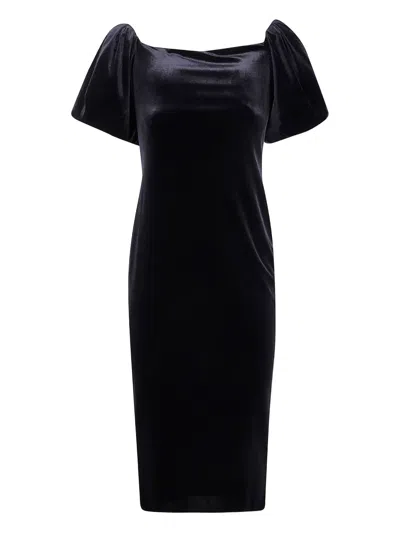 Ralph Lauren Puff-sleeve Midi Dress In Black