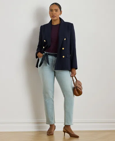 Ralph Lauren Puls Size Mid-rise Straight Ankle Jeans In Blue