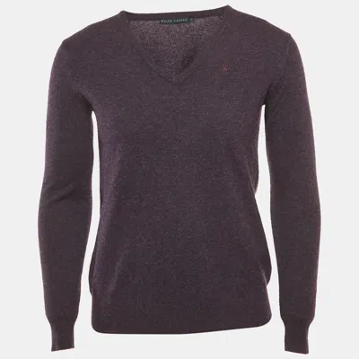 Pre-owned Ralph Lauren Purple Cashmere Knit V-neck Sweater S