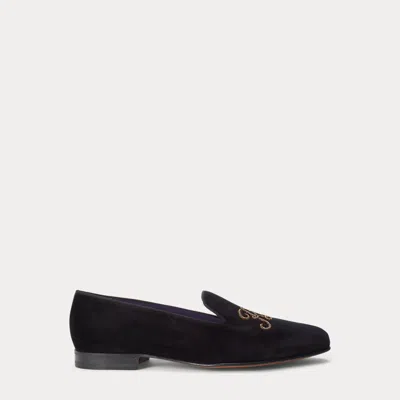 Ralph Lauren Purple Label Alonzo Bullion Velvet Slipper In Black