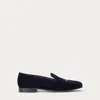 Ralph Lauren Alonzo Standing Horse Velvet Slipper In Classic Chairman Navy
