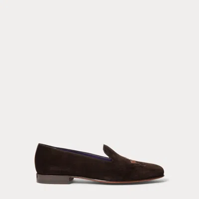 Ralph Lauren Alonzo Standing Horse Velvet Slipper In Luggage Brown