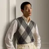 Ralph Lauren Purple Label Argyle Cashmere Jumper Waistcoat In Light Grey