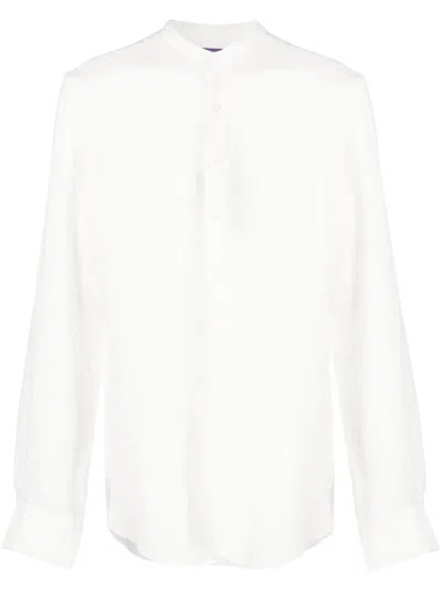 Ralph Lauren Band-collar Linen Shirt In Nude