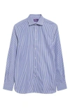 Ralph Lauren Purple Label Basic Bengal Stripe Cotton Poplin Button-up Shirt In Medium Blue And White