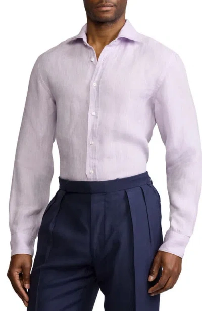 Ralph Lauren Purple Label Basket Weave Linen Button-up Shirt In Lilac Breeze