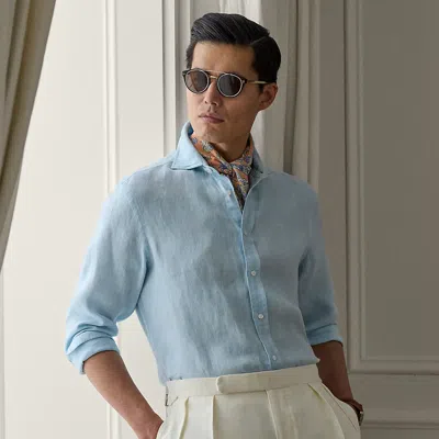 Ralph Lauren Basket-weave Linen Shirt In Chambray Blue
