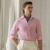 Ralph Lauren Basket-weave Linen Shirt In Soft Pink