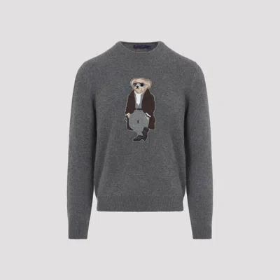 Ralph Lauren Purple Label Bear Pullover Sweater For Men In Gray