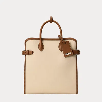 Ralph Lauren Bedford Calfskin-trim Canvas Tote In Sand/rl Gold