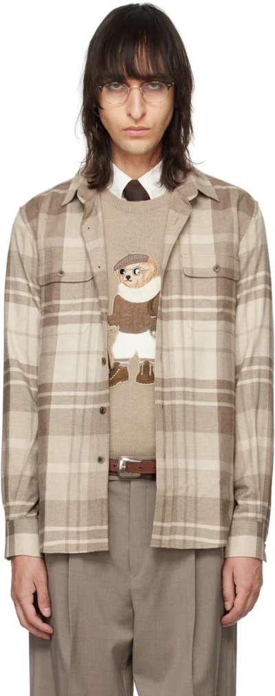 Ralph Lauren Purple Label Beige & Taupe Plaid Shirt In Cooper Spt