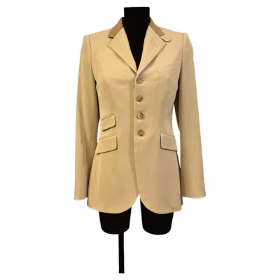 Pre-owned Ralph Lauren Purple Label Beige Wool Leather Collar Single Breasted Jacket
