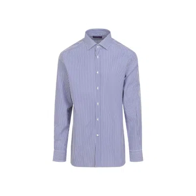 Ralph Lauren Purple Label Aston Pleated Tuxedo Shirt In Blue