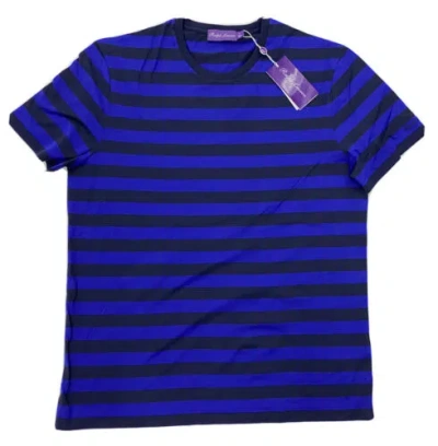 Pre-owned Ralph Lauren Purple Label Blue Pima Cotton Horizon. Stripes T-shirt Size Medium In Multicolor