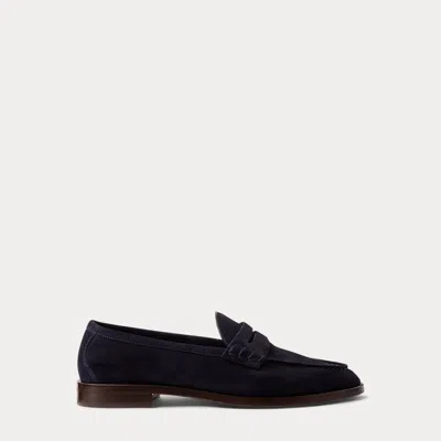 Ralph Lauren Purple Label Alonzo Monogram Velvet Loafer In Navy/silver
