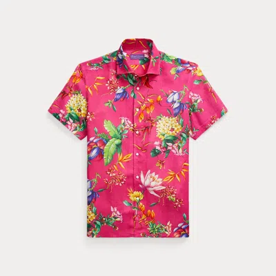 Ralph Lauren Purple Label Botanical-print Linen Shirt In Pink