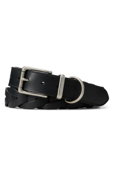 Ralph Lauren Purple Label Braided Black Leather Belt