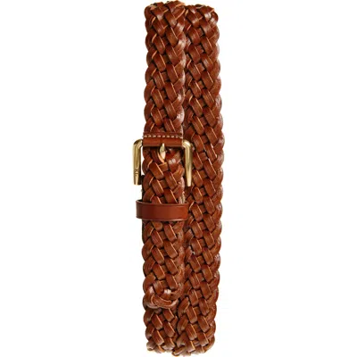 Ralph Lauren Purple Label Braided Leather Belt In Brown Gold