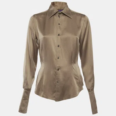 Pre-owned Ralph Lauren Purple Label Brown Satin Button Up Shirt M