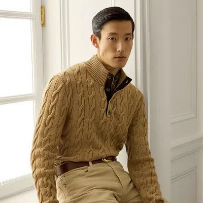 Ralph Lauren Cable-knit Cashmere Mockneck Sweater In Camel Melange