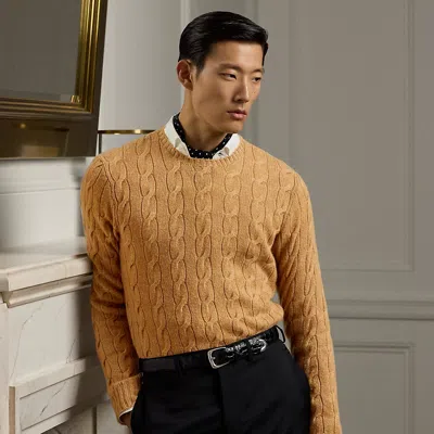 Ralph Lauren Cable-knit Cashmere Sweater In Camel Melange
