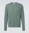 Ralph Lauren Suede-patch Cable-knit Sweater In Green
