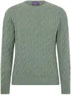 Ralph Lauren Suede-patch Cable-knit Sweater In Green