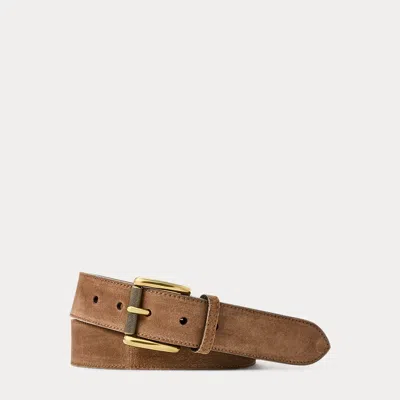 Ralph Lauren Calf-suede Roller-buckle Belt In Chestnut Brown